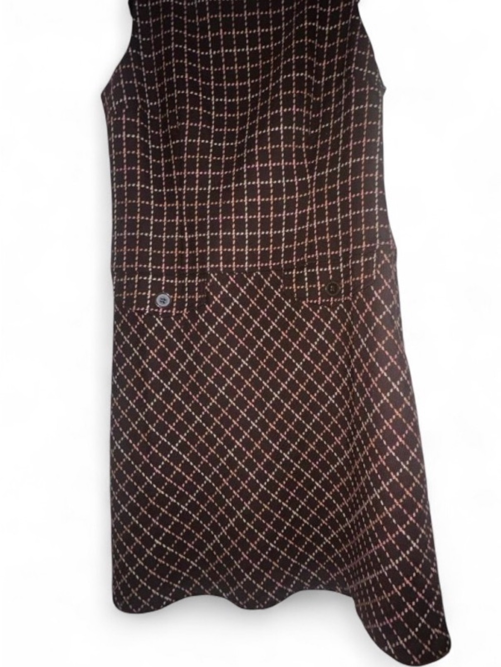 LOFT Ann Taylor Brown A-Line dress with Pink Windowpane Check